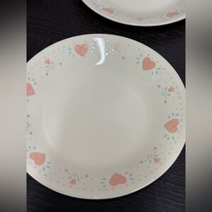 Corelle Forever Yours Pink and Blue Dinnerware Set with Heart Design set of 4